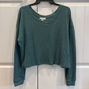 Aeropostale Women's Green V-Neck Ribbed Sweater